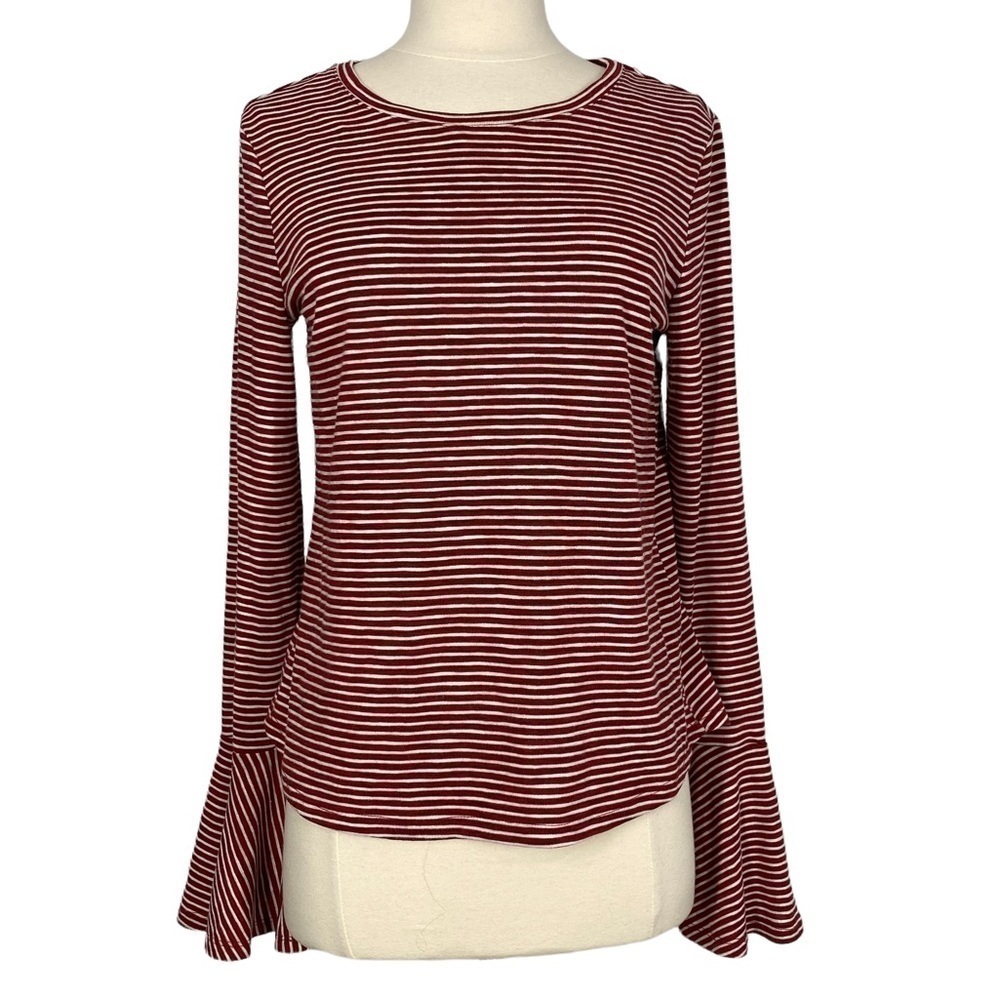 HIGHLINE COLLECTIVE Red & White Striped Bell Sleeve Shirt